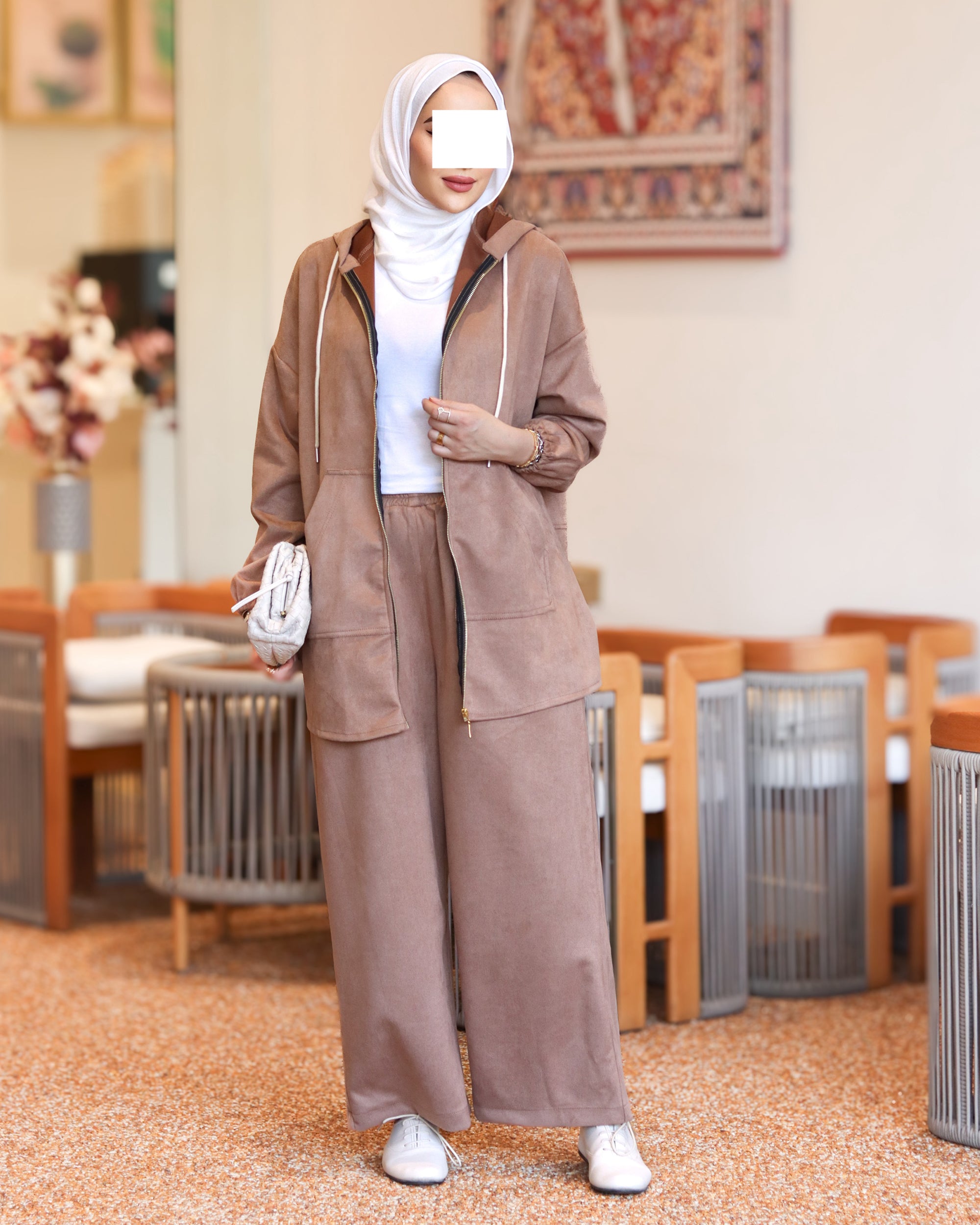 Hooded Chamois Zip Set – Mocha