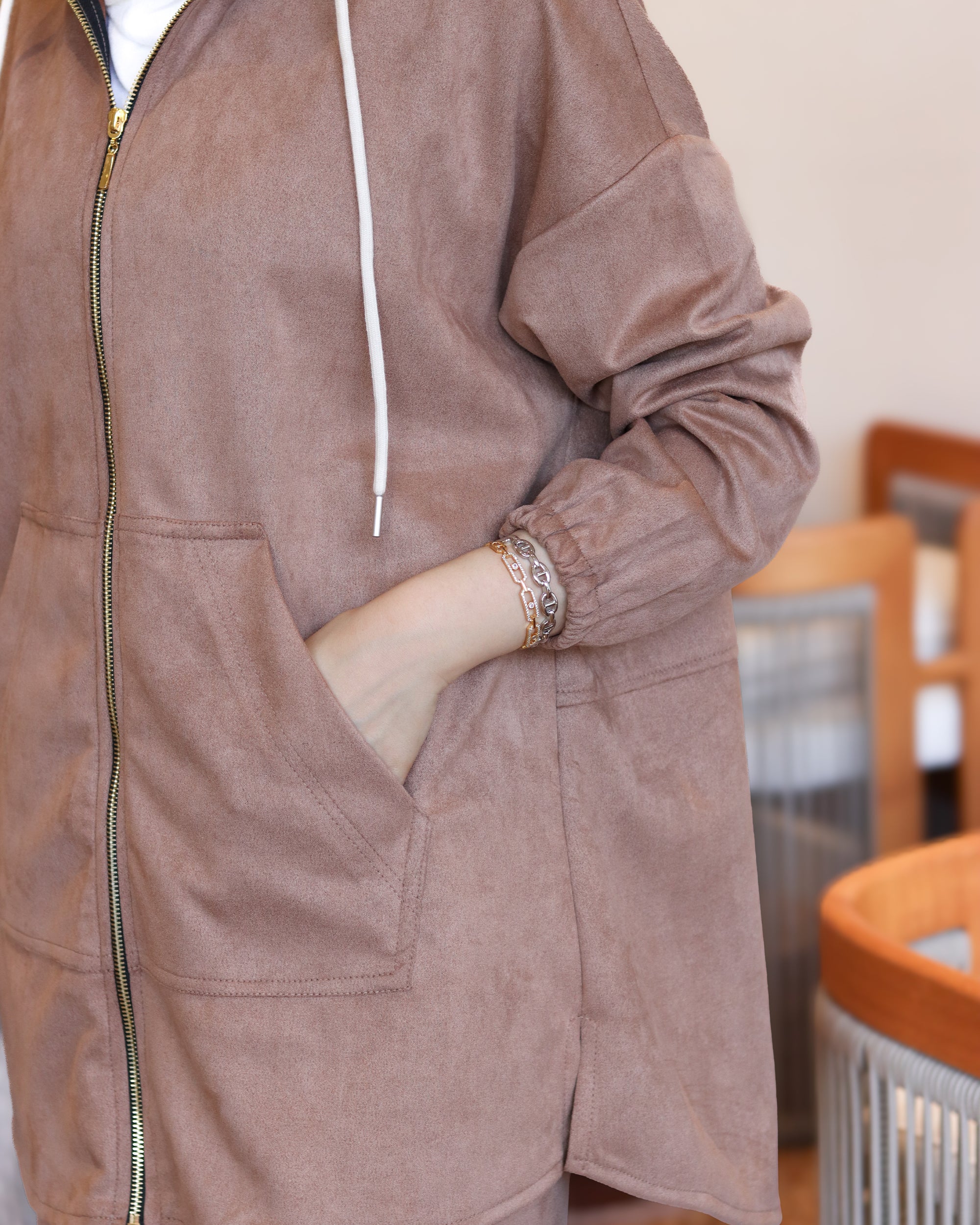 Hooded Chamois Zip Set – Mocha