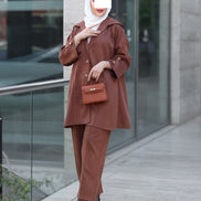 Chamois Buttoned Jacket Set – Rust Brown