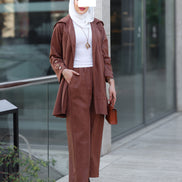 Chamois Buttoned Jacket Set – Rust Brown