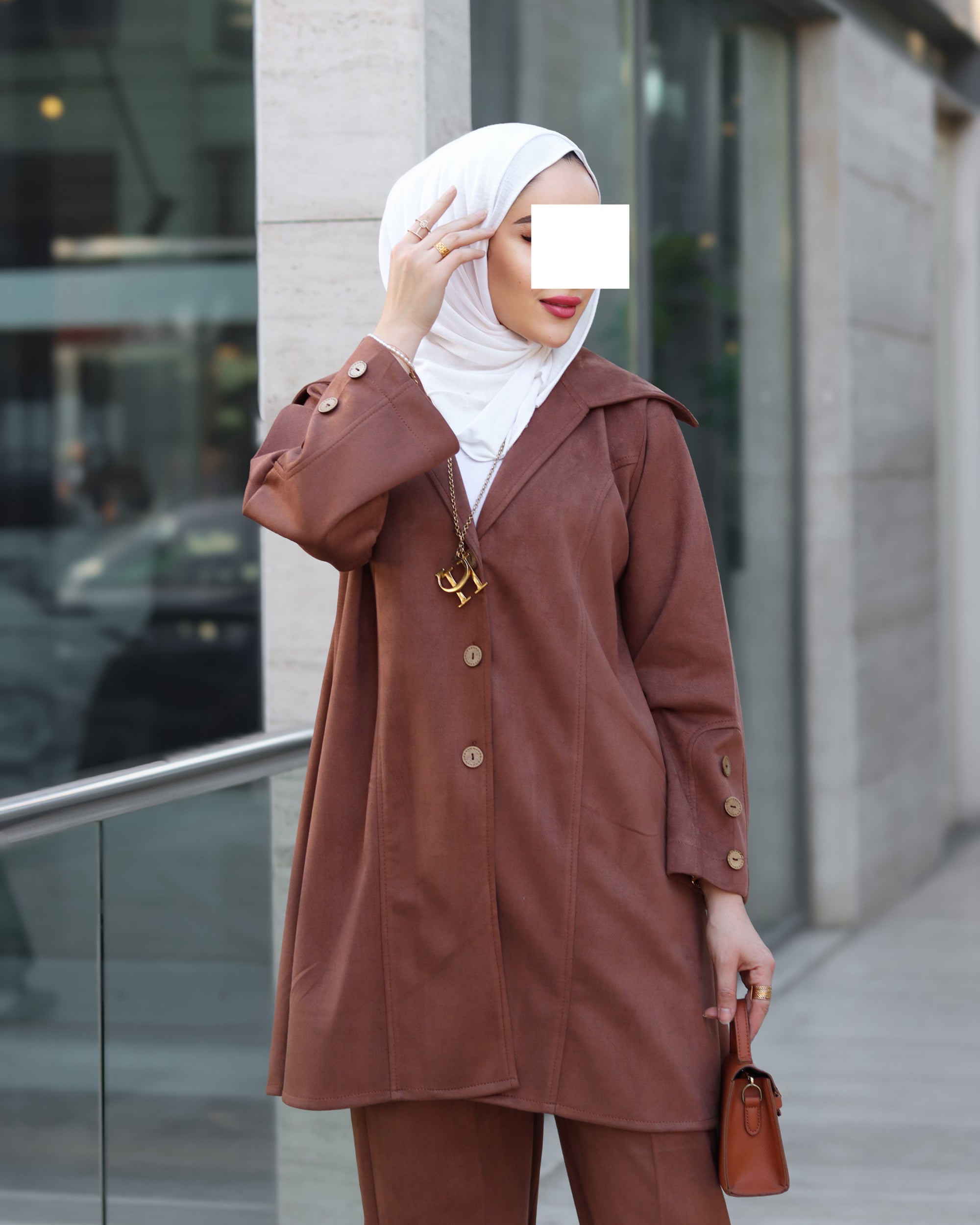 Chamois Buttoned Jacket Set – Rust Brown