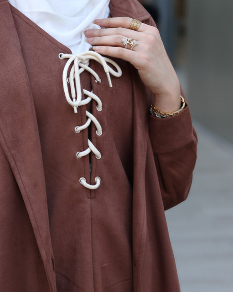 Lace-Up Chamois Coat Set – Mocha Brown