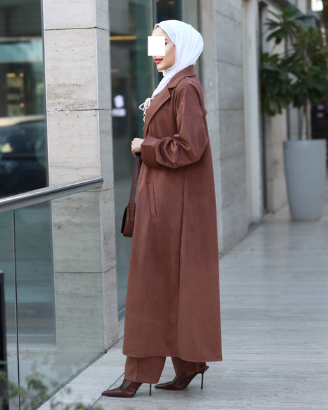 Lace-Up Chamois Coat Set – Mocha Brown