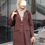 Single-Button Chamois Coat Set – Brown