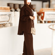 طقم جاكيت شمواه برباط - بني غامق