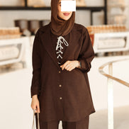 طقم جاكيت شمواه برباط - بني غامق