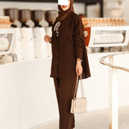 طقم جاكيت شمواه برباط - بني غامق