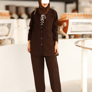 طقم جاكيت شمواه برباط - بني غامق