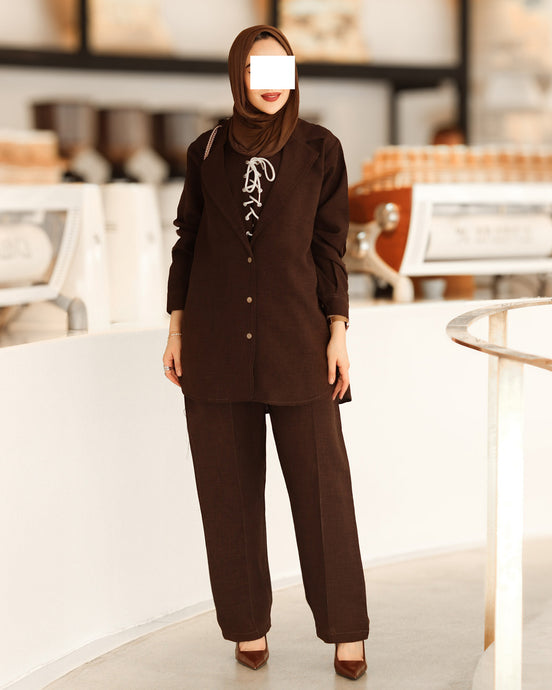 Lace-Up Chamois Jacket Set – Dark Brown