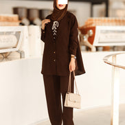 طقم جاكيت شمواه برباط - بني غامق