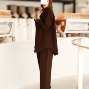 طقم جاكيت شمواه برباط - بني غامق