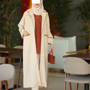 Contrast Trim Chamois Coat Set – Cream