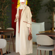 Contrast Trim Chamois Coat Set – Cream