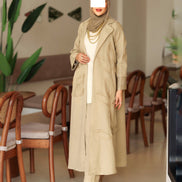 Textured Leaf Chamois Coat Set – Beige
