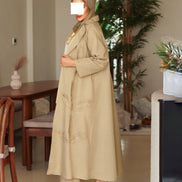 Textured Leaf Chamois Coat Set – Beige
