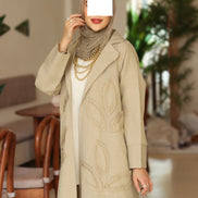 Textured Leaf Chamois Coat Set – Beige
