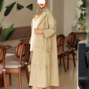 Textured Leaf Chamois Coat Set – Beige