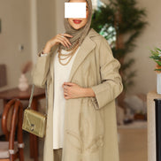 Textured Leaf Chamois Coat Set – Beige