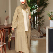 Textured Leaf Chamois Coat Set – Beige