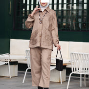 طقم شمواه بأوراق مزخرفة - لون بني رمادي