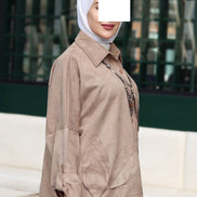 طقم شمواه بأوراق مزخرفة - لون بني رمادي