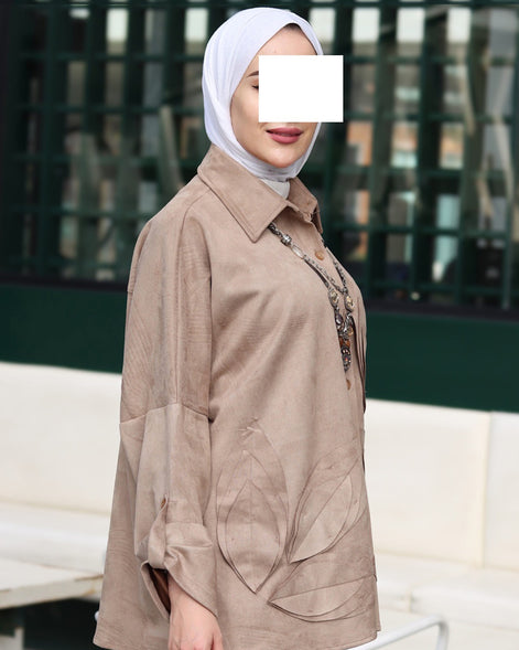 طقم شمواه بأوراق مزخرفة - لون بني رمادي