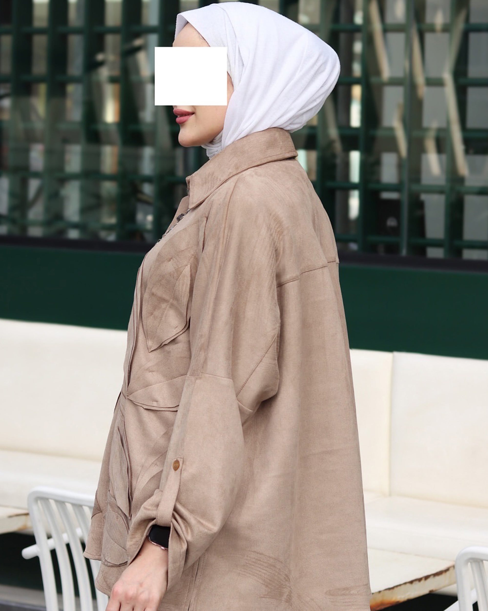 طقم شمواه بأوراق مزخرفة - لون بني رمادي