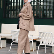 طقم شمواه بأوراق مزخرفة - لون بني رمادي