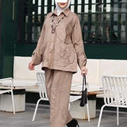 طقم شمواه بأوراق مزخرفة - لون بني رمادي