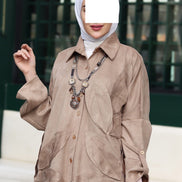 طقم شمواه بأوراق مزخرفة - لون بني رمادي