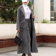 طقم معطف من جلد الشامواه بنقشة أوراق الشجر - رمادي فحمي