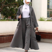 طقم معطف من جلد الشامواه بنقشة أوراق الشجر - رمادي فحمي