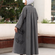 طقم معطف من جلد الشامواه بنقشة أوراق الشجر - رمادي فحمي