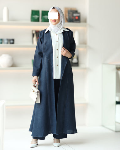 Structured Chamois Coat Set – Navy