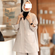 Front-Zip Linen Set – Soft Beige