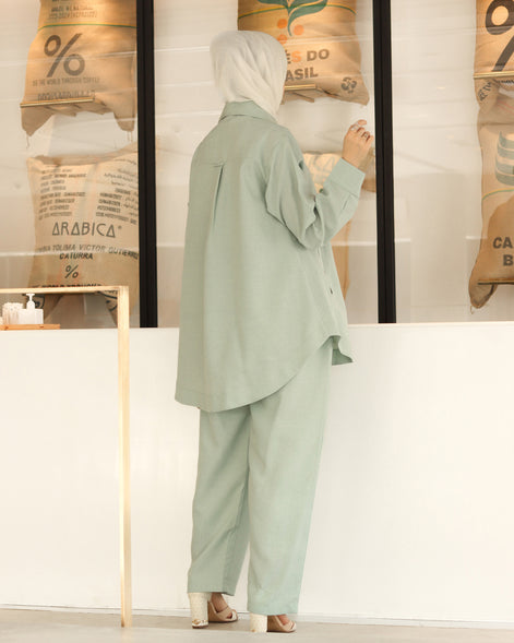 Buttoned Linen Set – Mint