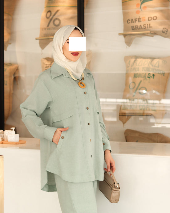 Buttoned Linen Set – Mint
