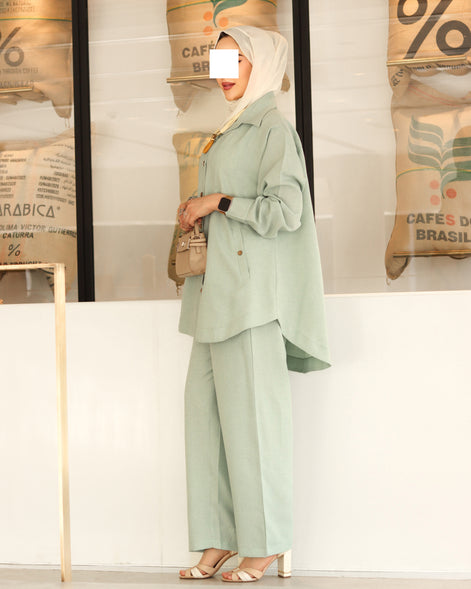 Buttoned Linen Set – Mint
