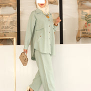 Buttoned Linen Set – Mint