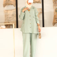 Buttoned Linen Set – Mint