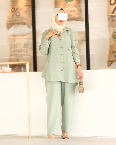 Buttoned Linen Set – Mint