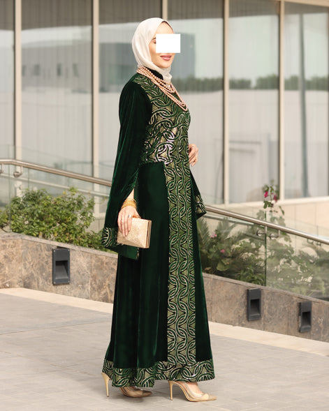 Embroidered Velvet Daraa – Emerald Green