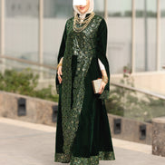 Embroidered Velvet Daraa – Emerald Green