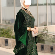 Embroidered Velvet Daraa – Emerald Green