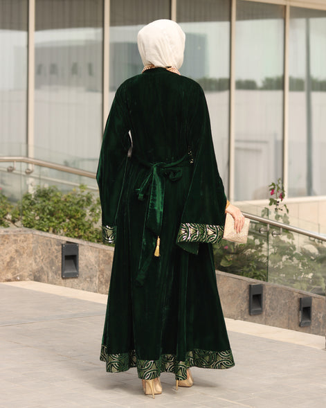 Embroidered Velvet Daraa – Emerald Green