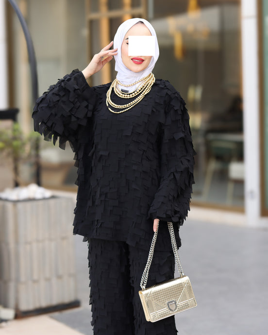 Textured Crepe Chiffon Set – Black