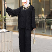 Textured Crepe Chiffon Set – Black