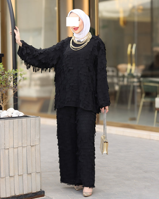 Textured Crepe Chiffon Set – Black