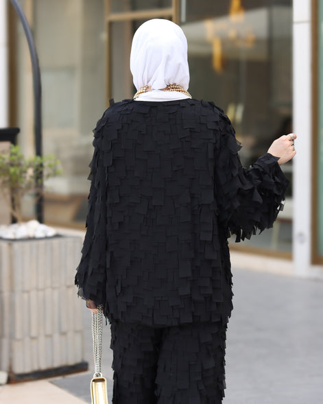 Textured Crepe Chiffon Set – Black