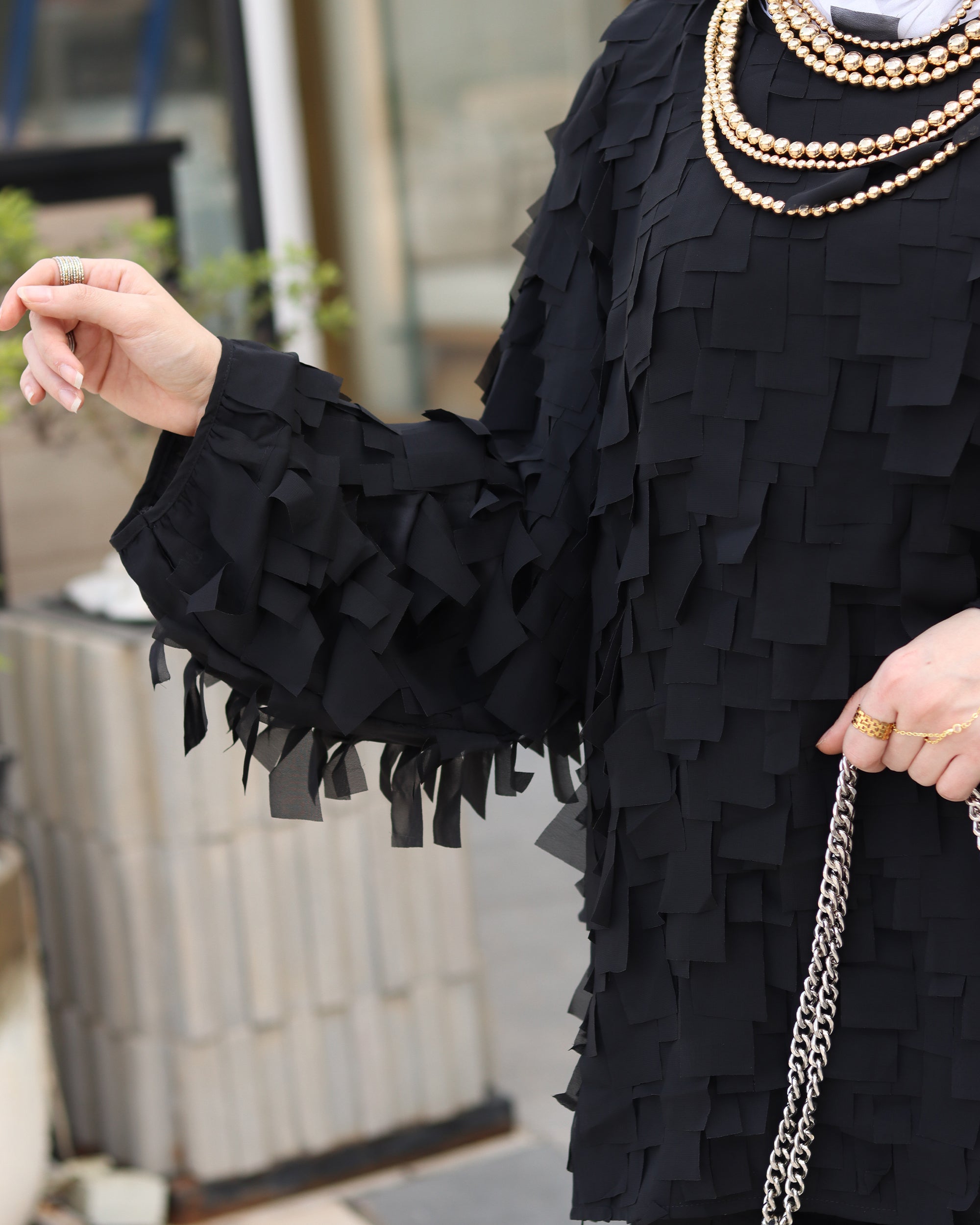 Textured Crepe Chiffon Set – Black